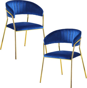 English Elm Modern Velour Dining Chairs Set of 2 with Gold Stainless Steel Legs, Plush Blue Armchairs for Living Room B011P353140