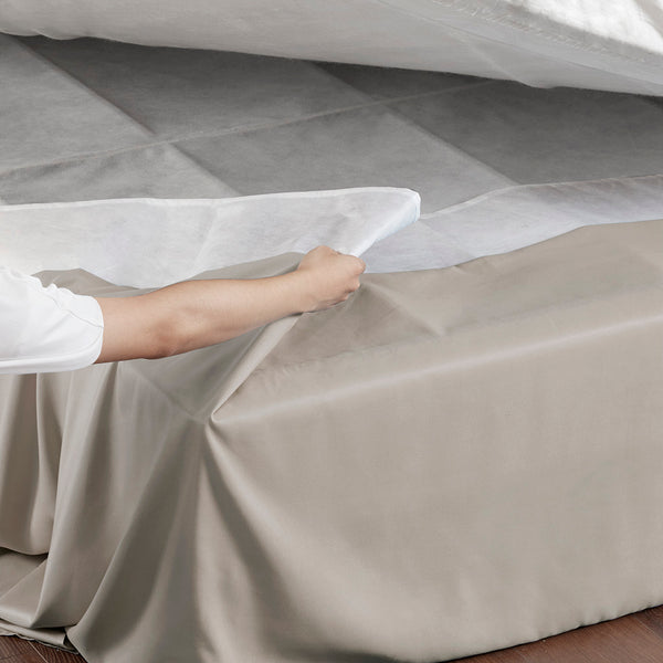 JLA Home Madison Park - Wrap Around Adjustable Bedskirt with 26" Drop, Non-Slip Band, Wrinkle-Resistant Fit for Neat Beds Khaki MP11-5368