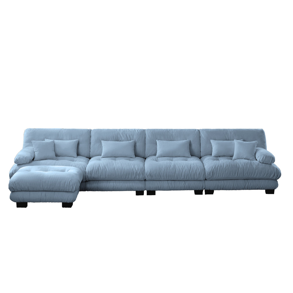 English Elm Free Modular Sectional Sofa - L-Shaped Cloud Couch With Convertible Ottoman & Chic Chenille Blue Finish W714S01179