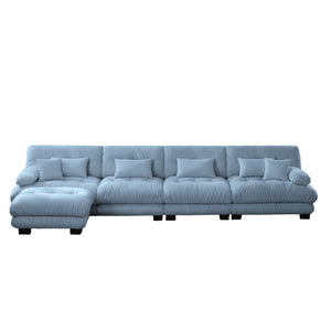 English Elm Free Modular Sectional Sofa - L-Shaped Cloud Couch With Convertible Ottoman & Chic Chenille Blue Finish W714S01179