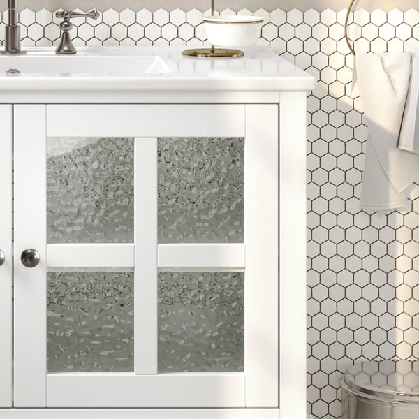 English Elm Christopher Knight Home® - 36" Bathroom Vanity with Ceramic Sink, Solid Wood Legs, Waterproof Finish, Soft-Close Hinges, Open Shelf, Silver Knobs White N817P286249W