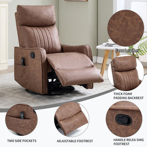 English Elm Beige Fabric Swivel Rocker Recliner with Massage Nodes and Lumbar Heat for Living Room Brown W1803P363426