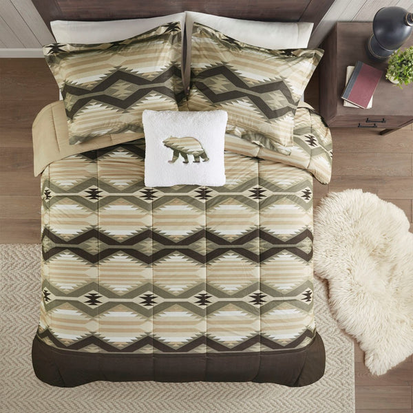 English Elm King Southwest-Inspired Comforter Set With Sherpa Bear Pillow – Cozy Lodge Style & Easy Care! B035P148498