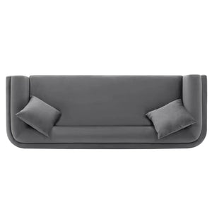 English Elm Edmonda 91" Velvet Sofa with Black Metal Base, Pine Frame, High-Density Foam & 2 Pillows, Commercial Grade DARK GREY B365P398105