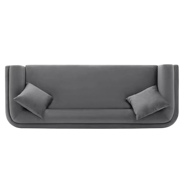 English Elm Edmonda 91" Velvet Sofa with Black Metal Base, Pine Frame, High-Density Foam & 2 Pillows, Commercial Grade DARK GREY B365P398105