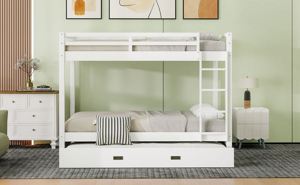 English Elm Wood Queen Size Bunk Bed With Trundle & Ladder – Stylish Space-Saving Solution For All Ages! N7090004008K-GIGA