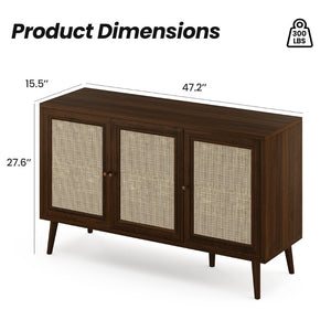 English Elm Sideboard Buffet Cabinet With 3 Rattan Doors - Stylish Walnut Storage For Entryway & Living Spaces T3623P380306-GIGA