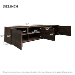 English Elm 78 Inch Low Profile Media Console with Pine Legs Soft Close Doors for Living Room N710P429519Q
