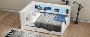 English Elm Full Pine Daybed with Trundle Sliding Storage Shelves Led Lighting and Usb Charging White GX004003AAK