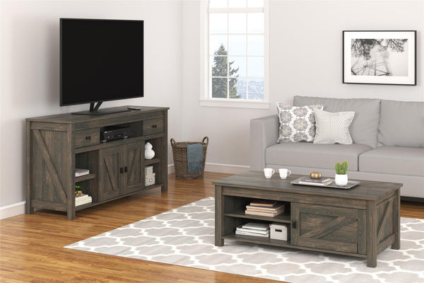 English Elm Farmington Rustic Barn Wood Tv Stand with Sliding Doors and Drawer Storage B2733S00022