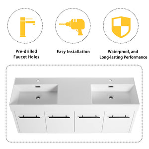 English Elm 60 Inch Wall-Mounted Bathroom Vanity With Double Resin Sink, Modern Design For Space-Saving Style W999S00252