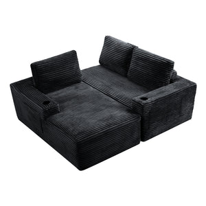 English Elm 104 Inch Corduroy Modular Sectional Sofa Deep Seat Cloud Couch for Living Room W5515S00019