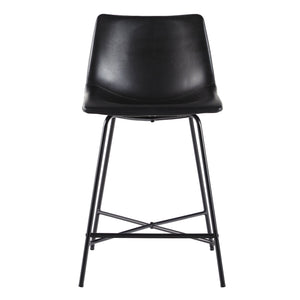 English Elm Walker Edison - Modern Upholstered Counter Stool Set of 2 with PU Leather Seat, Foam Cushion & Metal X Base, Sleek Design Black 27.5 L x 24 W x 15.63 H B185P168977