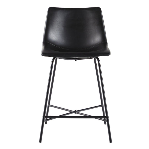 English Elm Walker Edison - Modern Upholstered Counter Stool Set of 2 with PU Leather Seat, Foam Cushion & Metal X Base, Sleek Design Black 27.5 L x 24 W x 15.63 H B185P168977