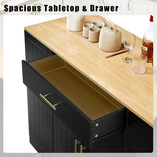 English Elm 53 Inch Kitchen Island With Hidden Trash Can, Adjustable Shelves & Drawer - Stylish Black & Oak Design W1820P199484