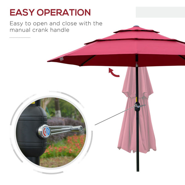 English Elm Outsunny 9Ft Stylish Outdoor Market Umbrella With Crank & Tilt, Elegant Wine Red, Perfect For Patios W2225P200446-GIGA