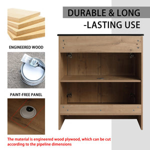 English Elm 72 Inch Freestanding Bathroom Vanity With Black Ceramic Sink, Soft-Close Doors & Ample Storage W999S00324