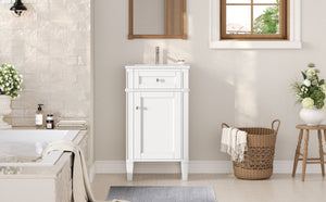 English Elm 18-inch French Style Freestanding Bathroom Vanity with Ceramic Sink Soft Close Storage White N710P411340K
