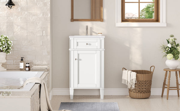 English Elm 18-inch French Style Freestanding Bathroom Vanity with Ceramic Sink Soft Close Storage White N710P411340K