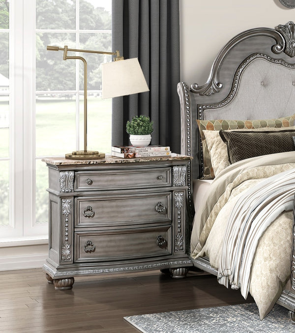 English Elm Traditional Rachelle Nightstand with 3 Drawers Weathered Pecan Finish Turned Feet Metal Drop Hardware Gray 37.25 L x 22.25 W x 33.5 H B011P186803