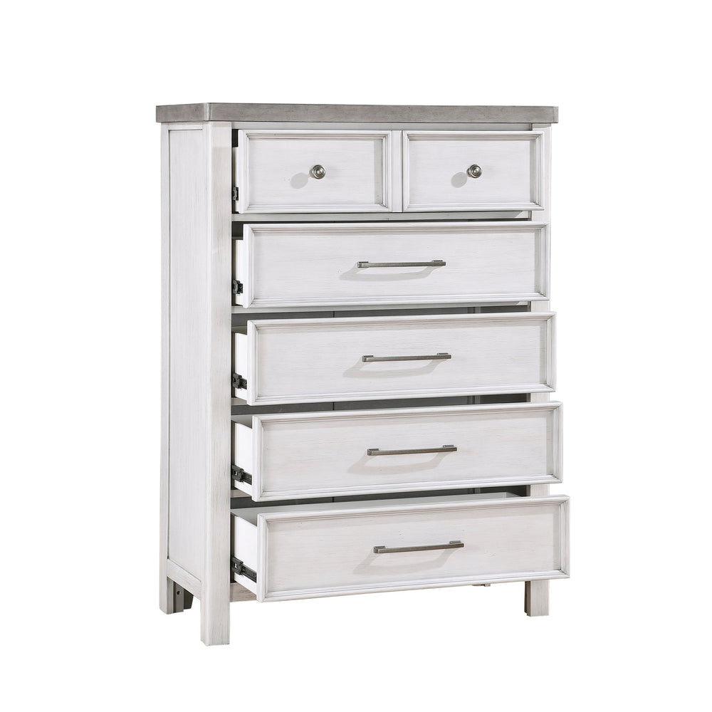 English Elm White Ambrose 5-Drawer Chest in Antique White & Gray Acacia Veneer with Pewter Hardware, 38x18x53.5" B011P244982