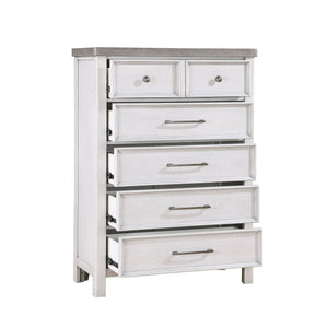 English Elm White Ambrose 5-Drawer Chest in Antique White & Gray Acacia Veneer with Pewter Hardware, 38x18x53.5" B011P244982