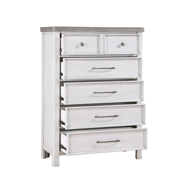 English Elm White Ambrose 5-Drawer Chest in Antique White & Gray Acacia Veneer with Pewter Hardware, 38x18x53.5" B011P244982