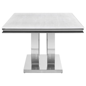 English Elm Allessandra Sleek White Faux Marble Dining Table with Beveled Edge and Chrome U-Shaped Base, 71" B062S00726