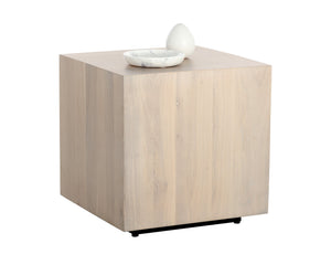 Sunpan Frezco Side Table - Modern Minimalist Design in Solid Mango Wood with Floating Plinth Base Light Oak
