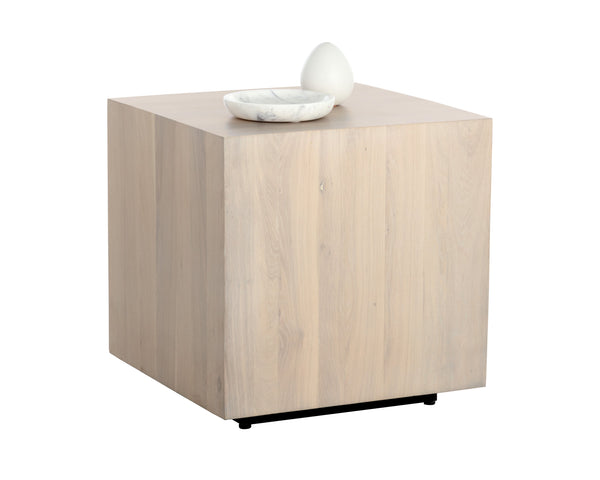 Sunpan Frezco Side Table - Modern Minimalist Design in Solid Mango Wood with Floating Plinth Base Light Oak