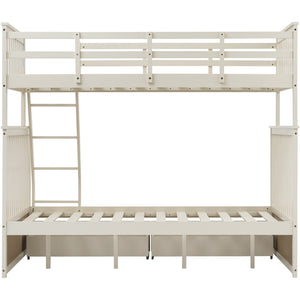 English Elm Twin Over Full Bunk Bed With Storage Drawers – Stylish Cream Wooden Design, Safety Features Included K495S00002-GIGA