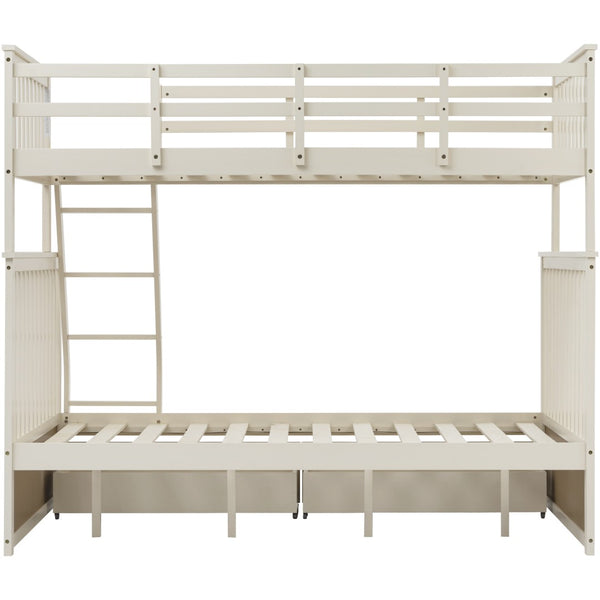 English Elm Twin Over Full Bunk Bed With Storage Drawers – Stylish Cream Wooden Design, Safety Features Included K495S00002-GIGA