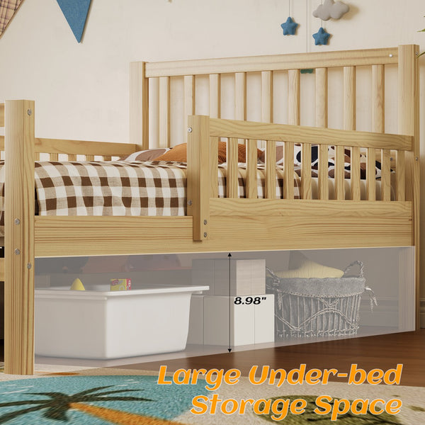 English Elm Twin Pine Platform Bed with Guardrails and Under Storage Drawers for Small Rooms N733P172696M