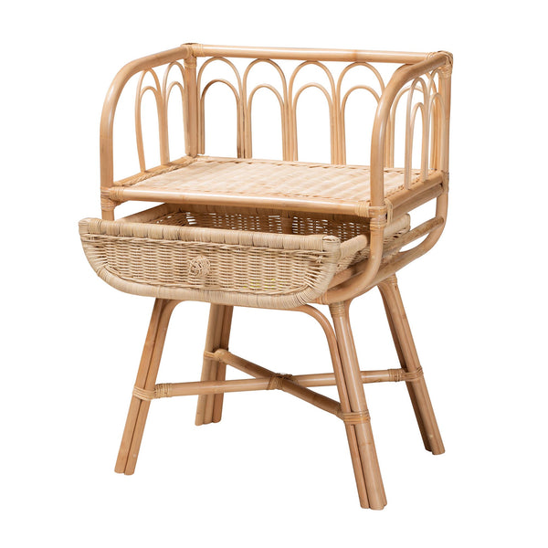 English Elm Modern Woven Rattan Bohemian Nightstand with Open Shelf and Angled Legs for Bedroom B2750P420376