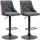 English Elm Homcom Counter Height Bar Stools Set Of 2, Height Adjustable Swivel Barstools With Footrest and Tufted Back, Linen Fabric Bar Chairs, Dark Grey