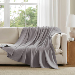 JLA Home Madison Park - Blanket crafted from Liquid Cotton for ultra-soft durability, breathable moisture-wicking, OEKO‑TEX safe comfort Grey BL51N-0678