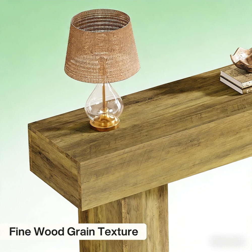 English Elm Wood Solid Fir Console Table Handcrafted Farmhouse Style for Entryway or Sofa T3971P449535