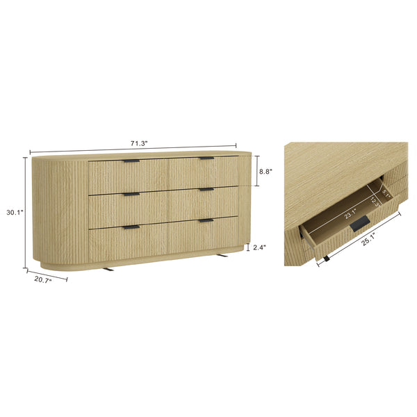 English Elm Dresser Six Drawer Oak Grain Wide Low Profile Minimalist Bedroom Storage Cabinet B365S00145