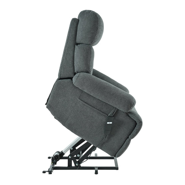 English Elm Oversized Power Lift Recliner Chair with Remote Control, Spacious Fabric Seat and Side Pocket for Comfort and Support Dark Gray W1028P261272