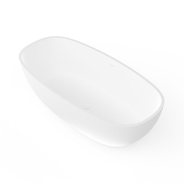 English Elm 71 Inch Freestanding Solid Surface Soaking Tub Matte White Seamless Sculptural Bath W1613P355483