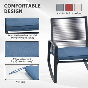 English Elm 2-person Weatherproof Outdoor Bistro Rocking Set with Table, Rust-Proof Metal, Removable Cushions Blue W1859P359942