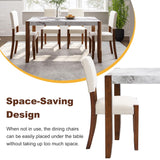 English Elm 5-Piece Modern Dining Furniture Set, 4-Person Space-Saving Dinette For Kitchen, 46" Faux Marble Style Table and 4 Upholstered Chairs With Solid Rubberwood Legs