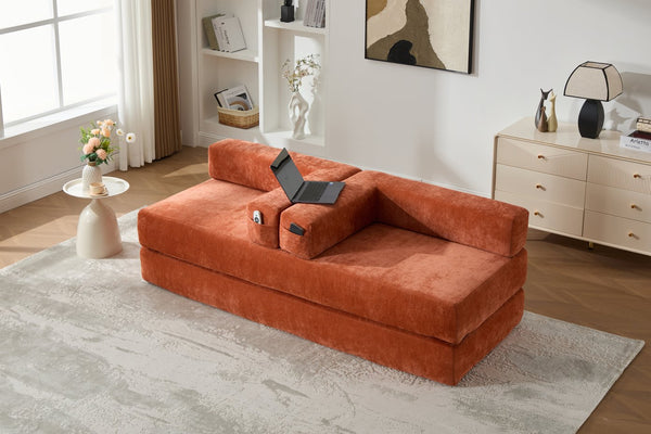 English Elm UNITED Folding Sofa Bed with Removable Cover Zipper, Chenille Memory Foam Sleeper for Small Spaces Orange W1568P293805
