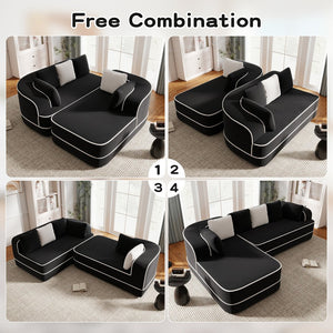 English Elm 106" Teddy Fabric Sofa - Plush L-Shaped Chaise, No Assembly, High-Density Comfort For Modern Living Rooms W714S01426