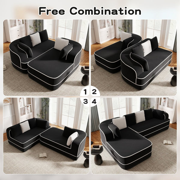 English Elm 106" Teddy Fabric Sofa - Plush L-Shaped Chaise, No Assembly, High-Density Comfort For Modern Living Rooms W714S01426