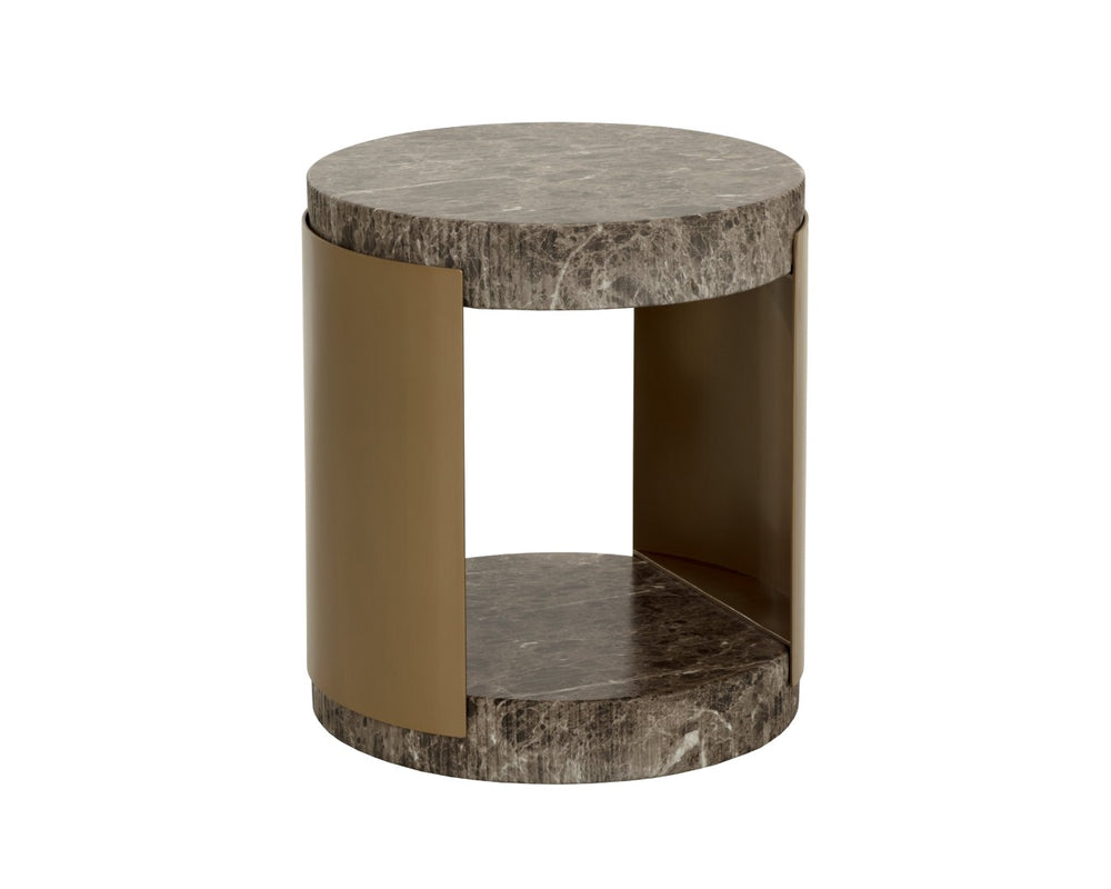 Sunpan CAVETTE End Table - Dark Emperador Marble-Effect with Brass Frame for Stylish Living Room Accent 112635
