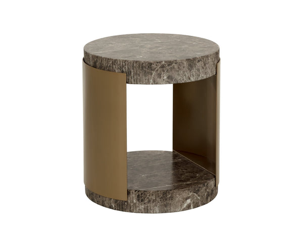 Sunpan CAVETTE End Table - Dark Emperador Marble-Effect with Brass Frame for Stylish Living Room Accent 112635