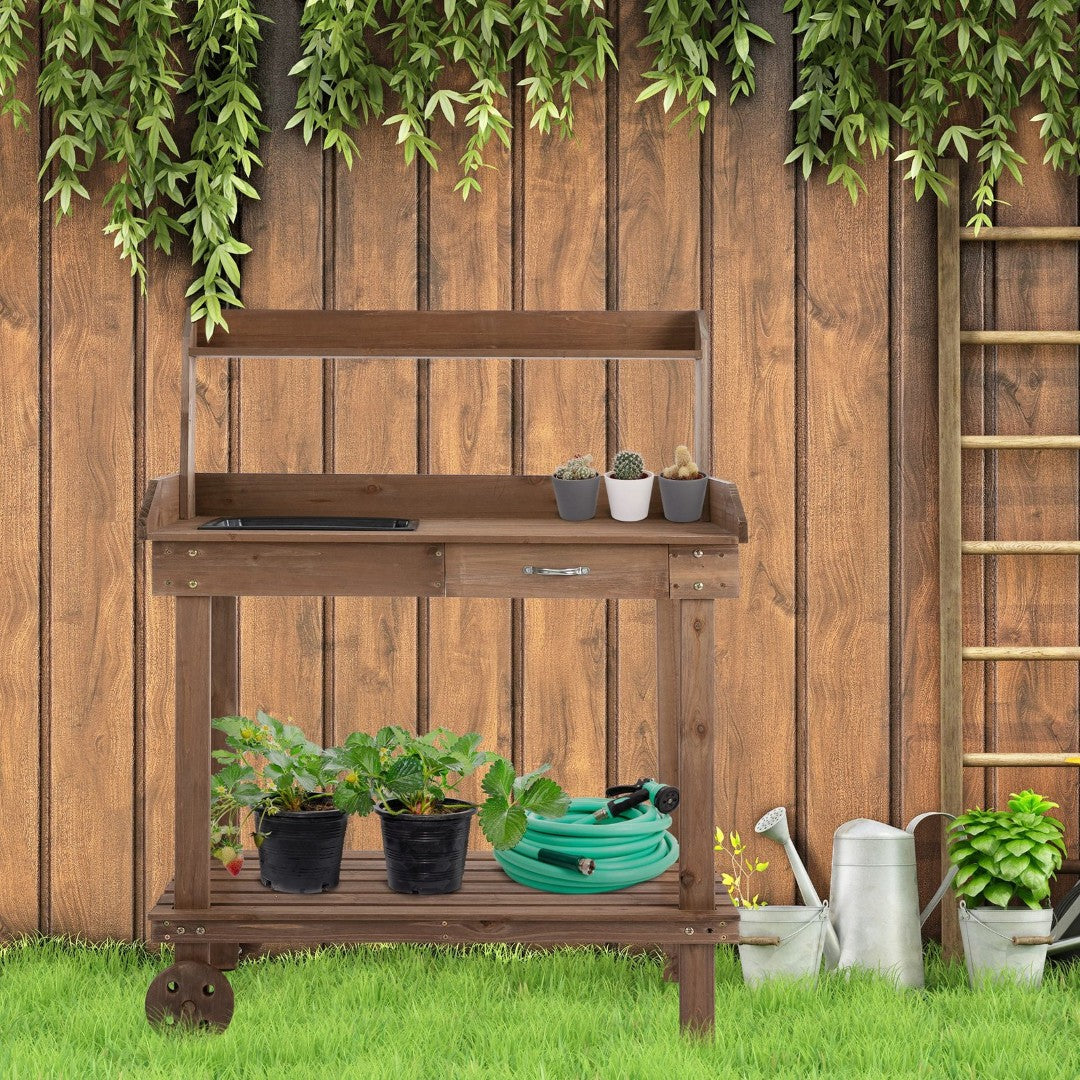 Outsunny 36'' Wooden Potting Bench - Thumbnail 4