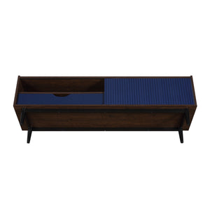 English Elm Duane Ribbed 59" Fluted TV Stand with Sliding Door, Full-Extension Drawer, Wire Management and Metal Feet Navy Blue B365P397922