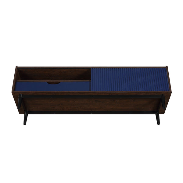English Elm Duane Ribbed 59" Fluted TV Stand with Sliding Door, Full-Extension Drawer, Wire Management and Metal Feet Navy Blue B365P397922